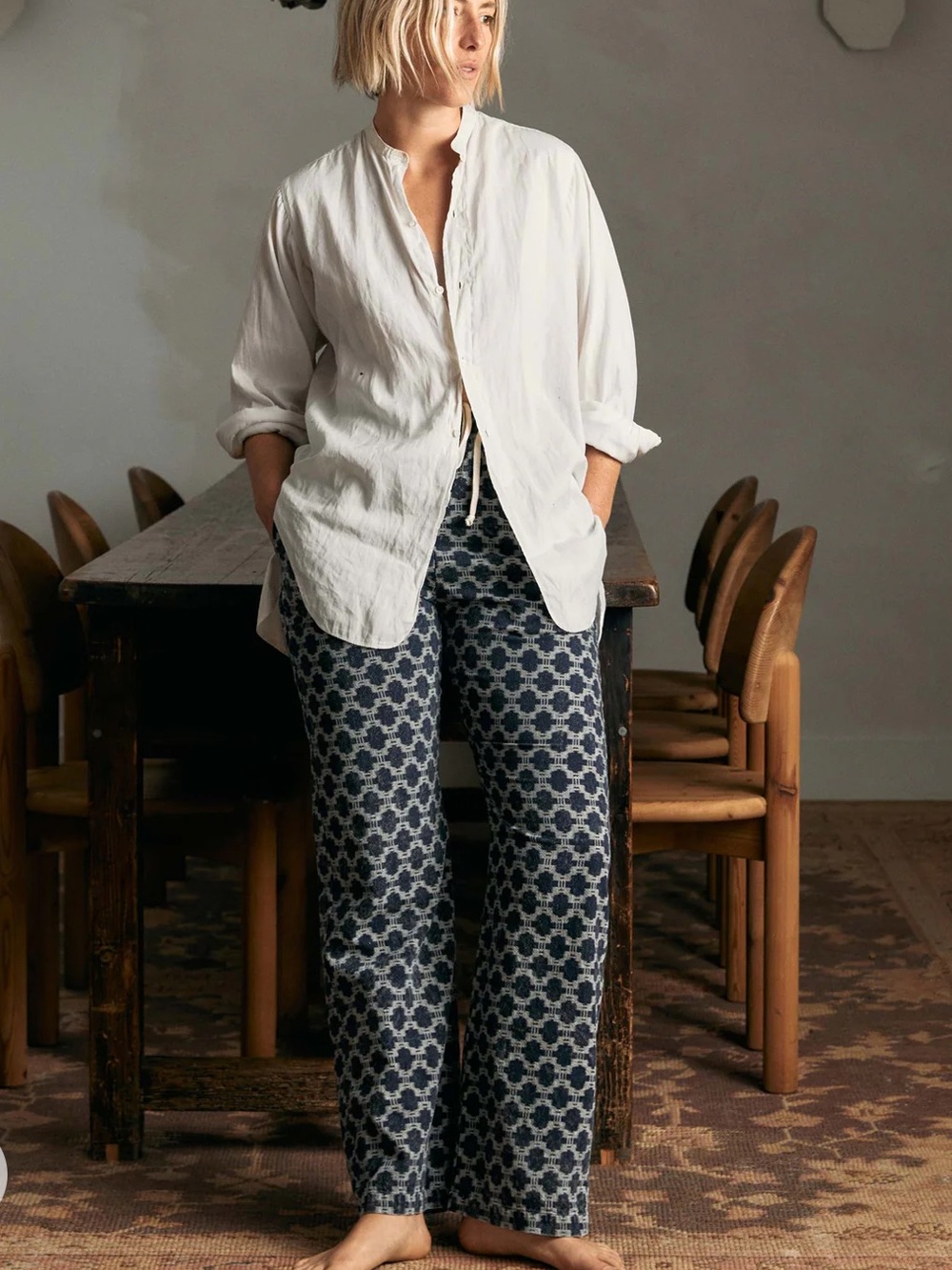imogene + willie Navy Blue Patterned Wide-Leg Pants